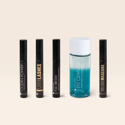 Wimpern und Augen Set mit Wimpernserum, Augenbrauenserum, Mascara, Eye Cleanser