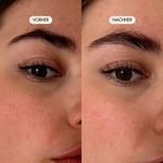 Vorher-/Nachher Vergleichsbild zeigt definierte und kräftigere Augenbrauen nach der Anwendung des Full Brow Augenbrauenserums
