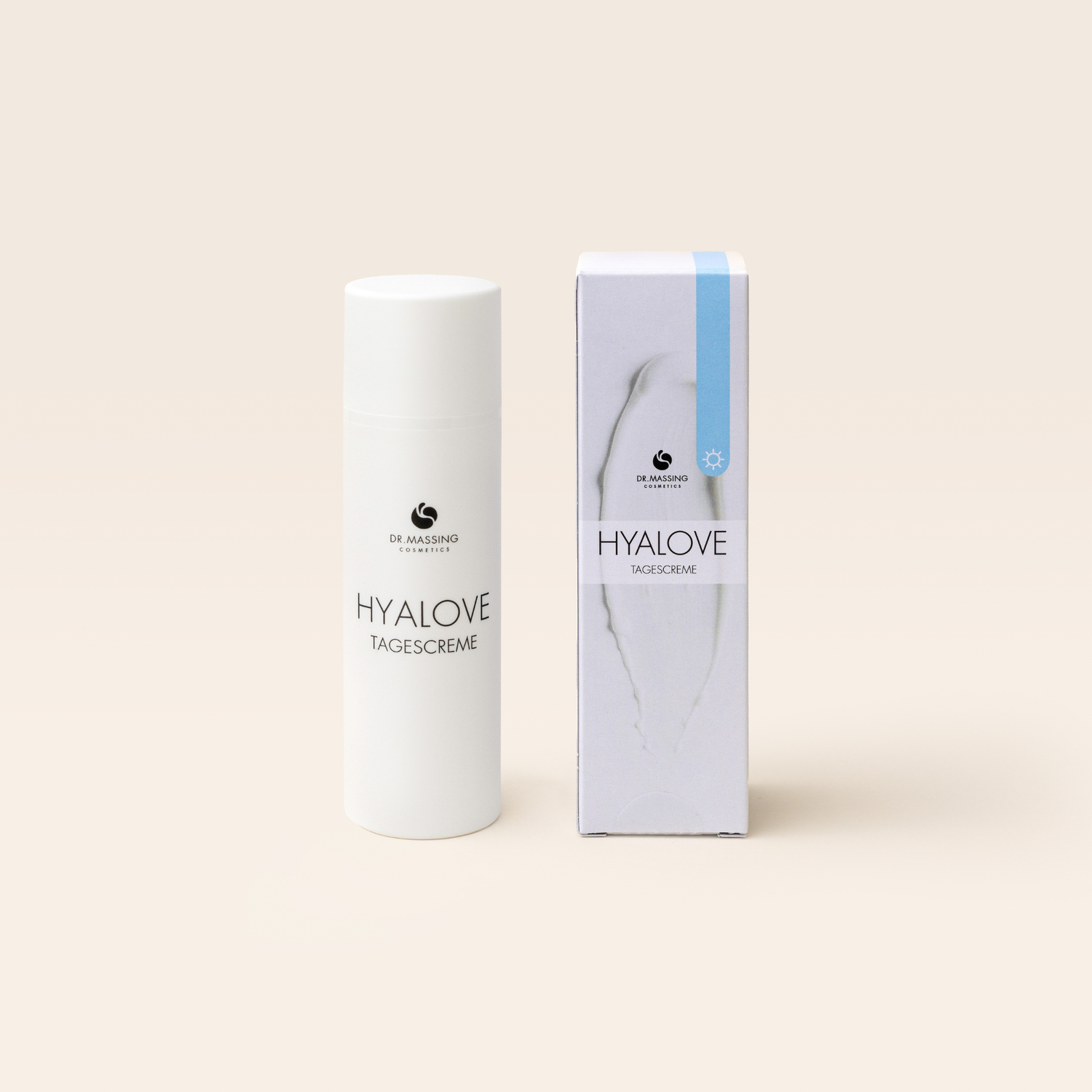 Dr. Massing Cosmetics Produktbild Hyalove Tagescreme mit Produktverpackung 