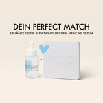 Produktbild von Dr. Massing Hyaluronserum und Augenpads im Set mit dem Titel "Dein perfect Match", "Ergänze deine Augenpads mit dem Hyalove Serum"