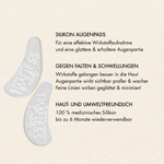 Übersicht der Vorteile der Dr. Massing Augenpads, wie: "Silikon Augenpads", "Gegen Falten & Schwellungen", "Für eine effektive Wirkstoffaufnahme und glattere & erholtere Augenpartie"