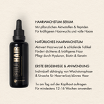 Übersicht der Vorteile des Dr. Massing FullHair Haarserums, wie: "Natürliches Haarwachstum", "Aktiviert Haarwurzel & schlafende Haarfollikel", "Fördert dichteres & kräfttigeres Haar" und "leichte Anwendung"
