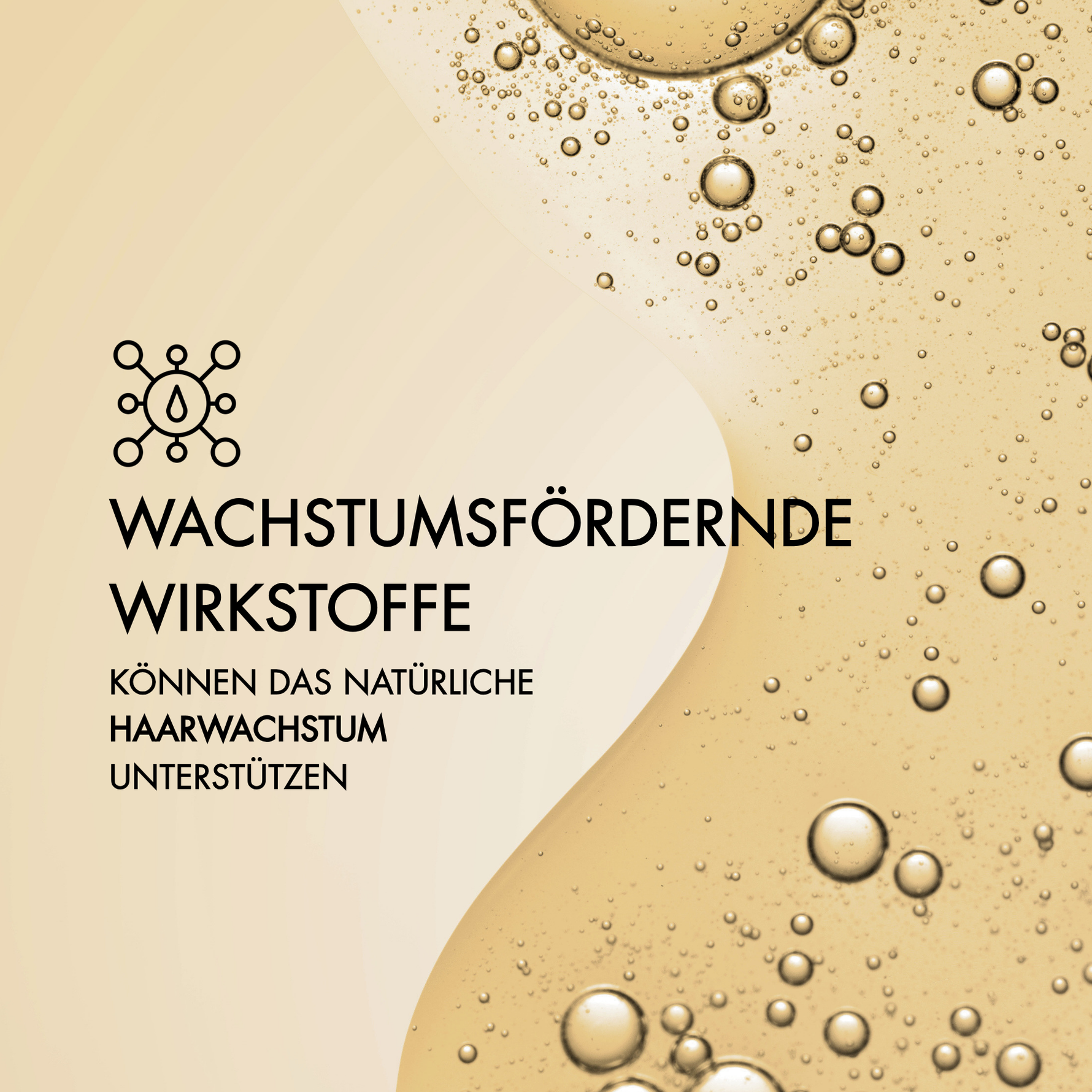 Produktabbildung einer gelben Geltextur des Haarwuchsmittel von Dr. Massing mit Highlights, wie: "Wachstumsfördernde Wirkstoffe können das natürliche Haarwachstum unterstützen"