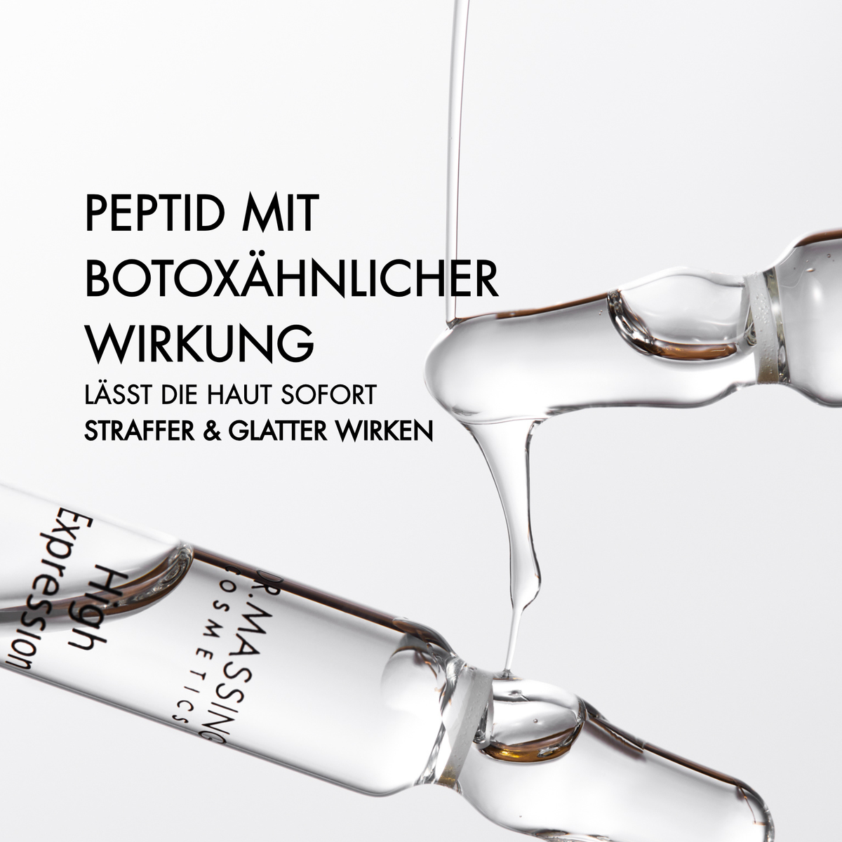 Wirkstoff Vorteile der High Expression Ampulle wie "Peptid mit botoxähnlicher Wirkung lässt die Haut sofort straffer & glatter wirken"