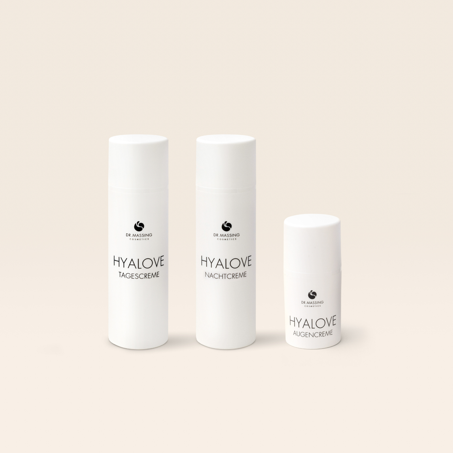 Produktbild des Hyalove Glass Skin Cream Sets mit Tagescreme, Nachtcreme und Augencreme