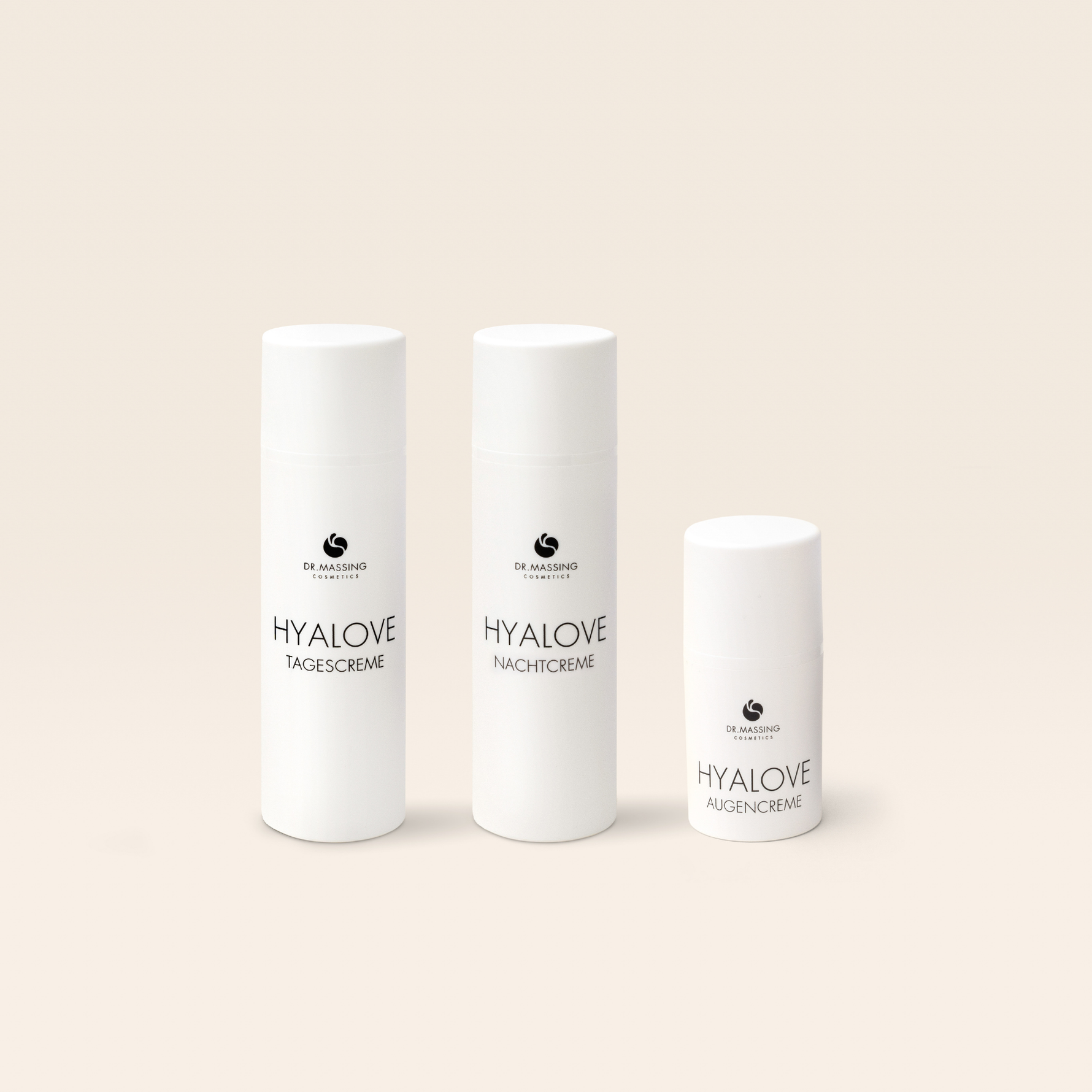 Produktbild des Hyalove Glass Skin Cream Sets mit Tagescreme, Nachtcreme und Augencreme