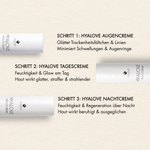 Schritte und Vorteile des Hyalove Glass Skin Cream Sets mit Tagescreme, Nachtcreme und Augencreme