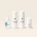 Produktbild des Hyalove Glass Skin Routine mit Hyaluronserum, Tagescreme, Nachtcreme und Augencreme