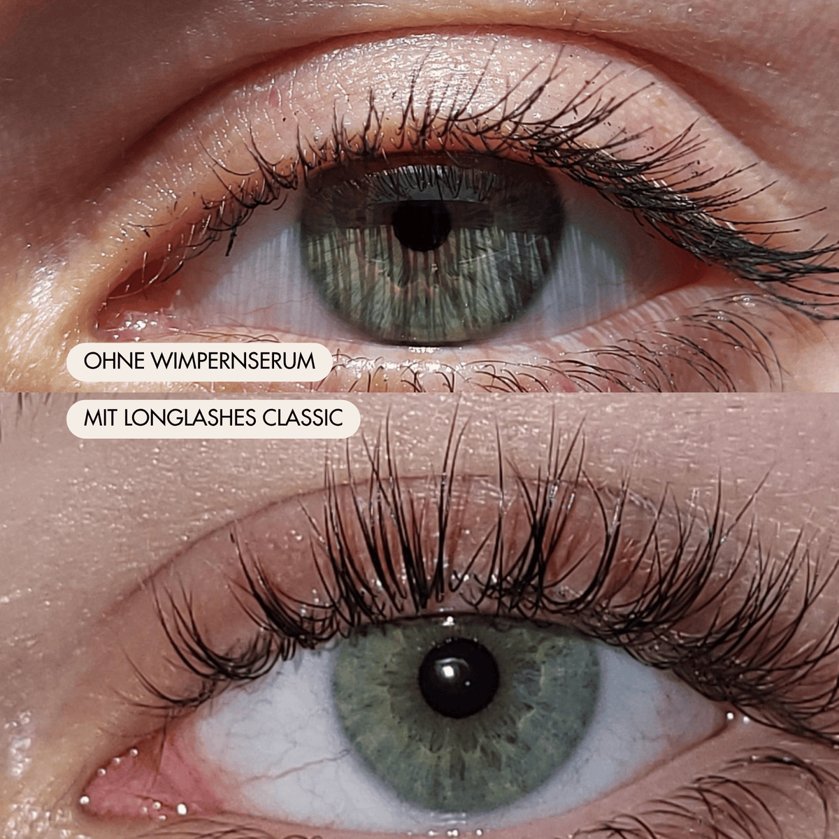 Vorher Nachher Ergebnis LongLashes Classic Wimpernserum