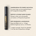 Übersicht der Vorteile des Dr. Massing Long Lashes Classic Wimpernserums, wie: "Wimpernserum für starkes Wachstum", "Kräftigt & schenkt mehr Volumen", "erste Ergebnisse nach ca. 14 Tagen"