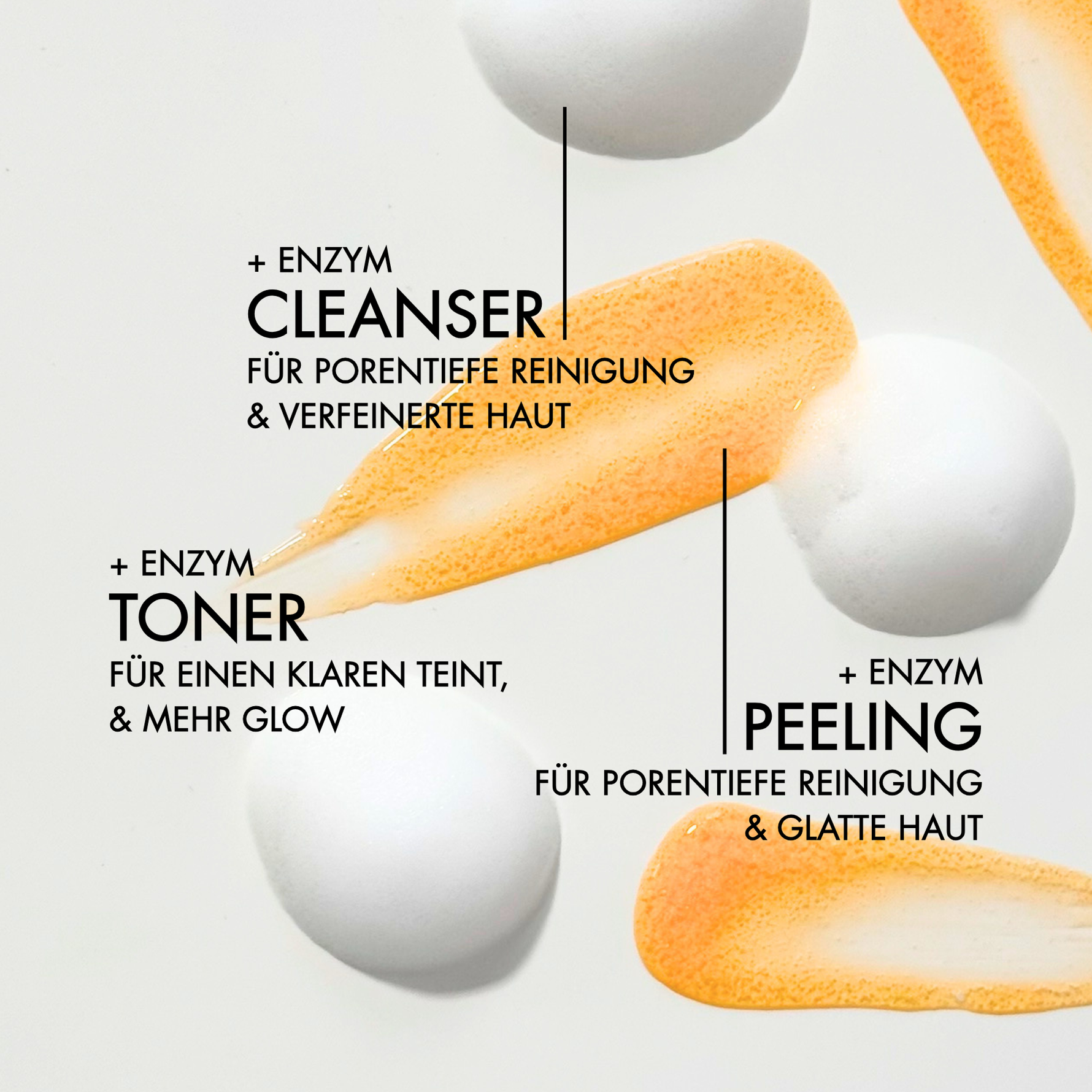 Übersicht der Wirkstoffe des Dr. Massing Payalove 3er Set wie: "Enzym Cleanser für porentiefe Reinigung & eine verfeinerte Haut"", "Enzym Toner für einen klaren Teint & mehr Glow", "Enzym Peeling für porentiefe Reinigung & glatte Haut"