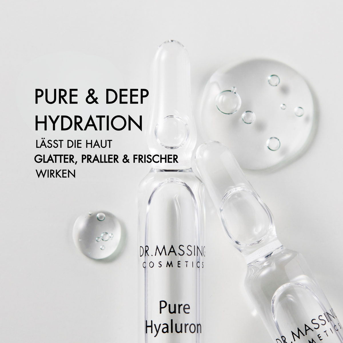 Wirkstoff Vorteile der Pure Hyaluron Ampulle wie "Pure & Deep Hydration lässt die Haut glatter, praller & frischer wirken"