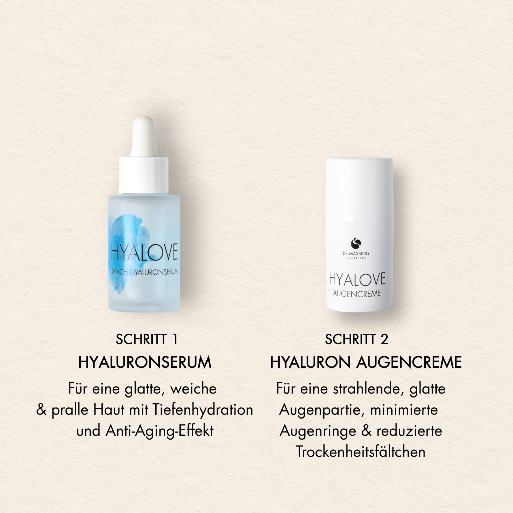 Schritte und Vorteile des Eye Glow Sets mit Hyaluronserum und Augencreme