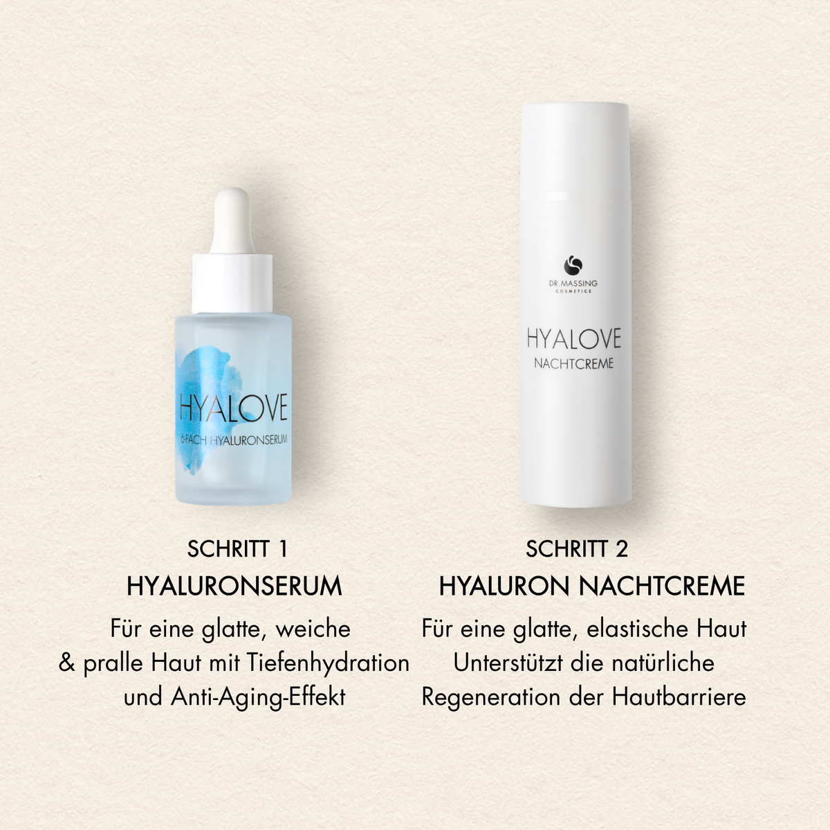 Schritte und Vorteile des Night Repair Sets mit Hyaluronserum und Nachtcreme