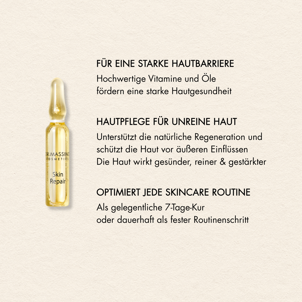 Vorteile Skin Repair Ampullen wie "Für eine starke Hautbarriere", "Hautpflege für unreine Haut", "Optimiert jede Skincare Routine"