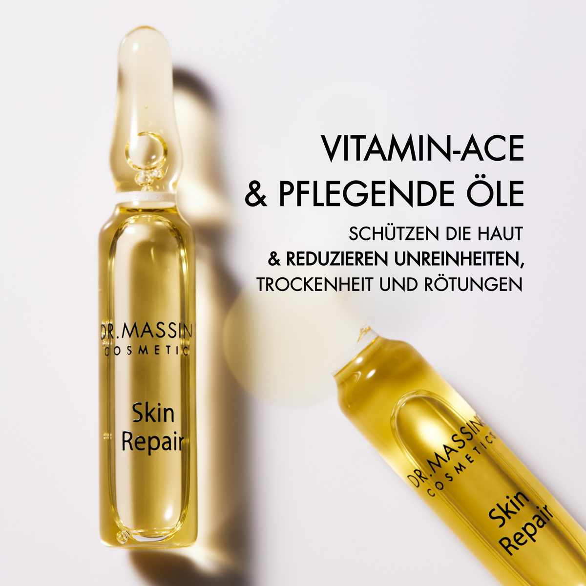 Wirkstoff Vorteile der Skin Repair Ampulle wie "VItamin-ACE & pflegende Öle schützen die Haut & reduzieren Unreinheiten wirken" Trockenheit und Rötungen"