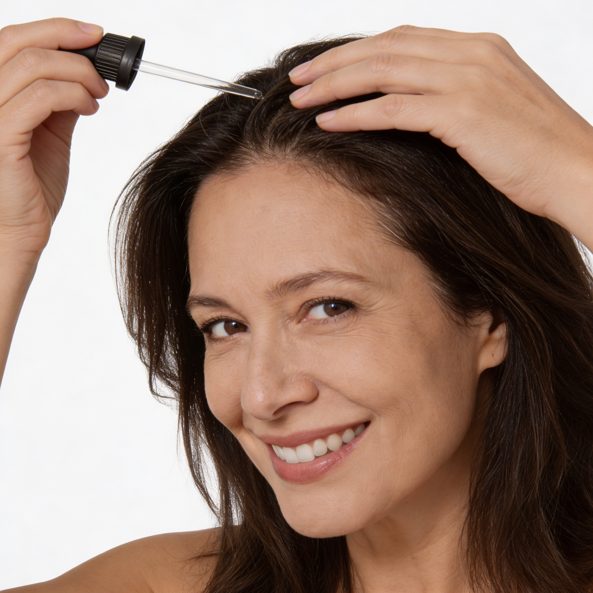 Bild einer Frau, die das Haarserum Full Hair in die Kopfhaut einmassiert