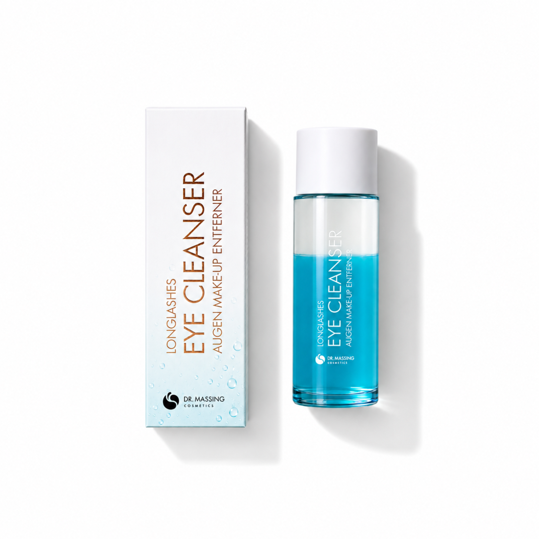 Eye Cleanser mit Verpackung vor weißem Hintergrund