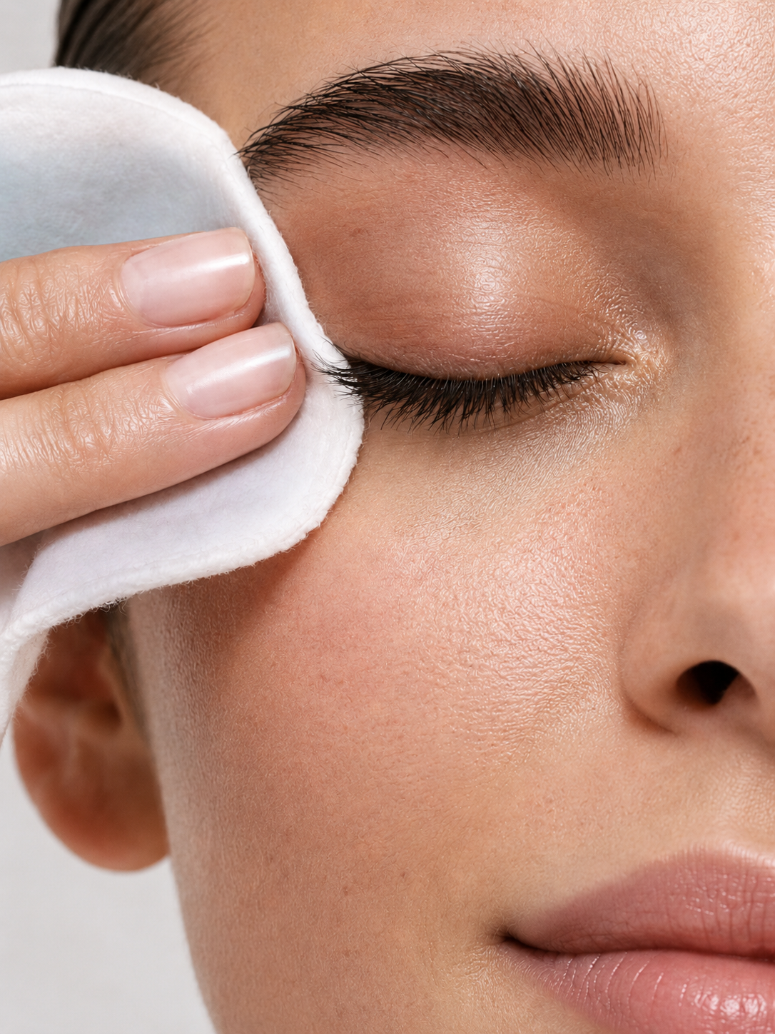 Nahaufnahme einer Frau, die ihr Auge mit dem Eye Cleanser von Dr. Massing reinigt