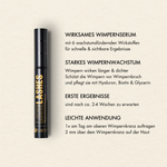 Übersicht der Vorteile des Dr. Massing Long Lashes Classic Wimpernserums, wie: "wirksames Wimpernwachstum", "starkes Wimpernwachstum", "erste Ergebnisse nach zwei bis vier Wochen" und "leichte Anwendung"