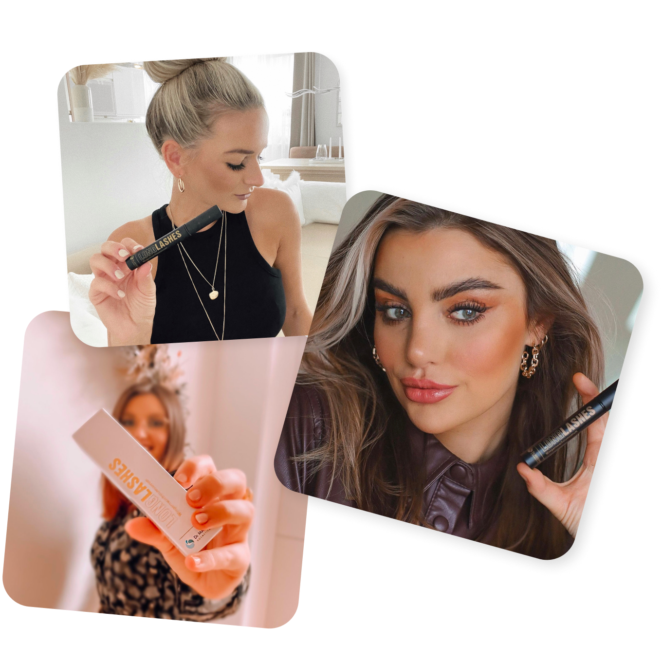Collage aus drei Bildern von zufriedenen Kundinnen des Long Lashes Classic Wimpernserums