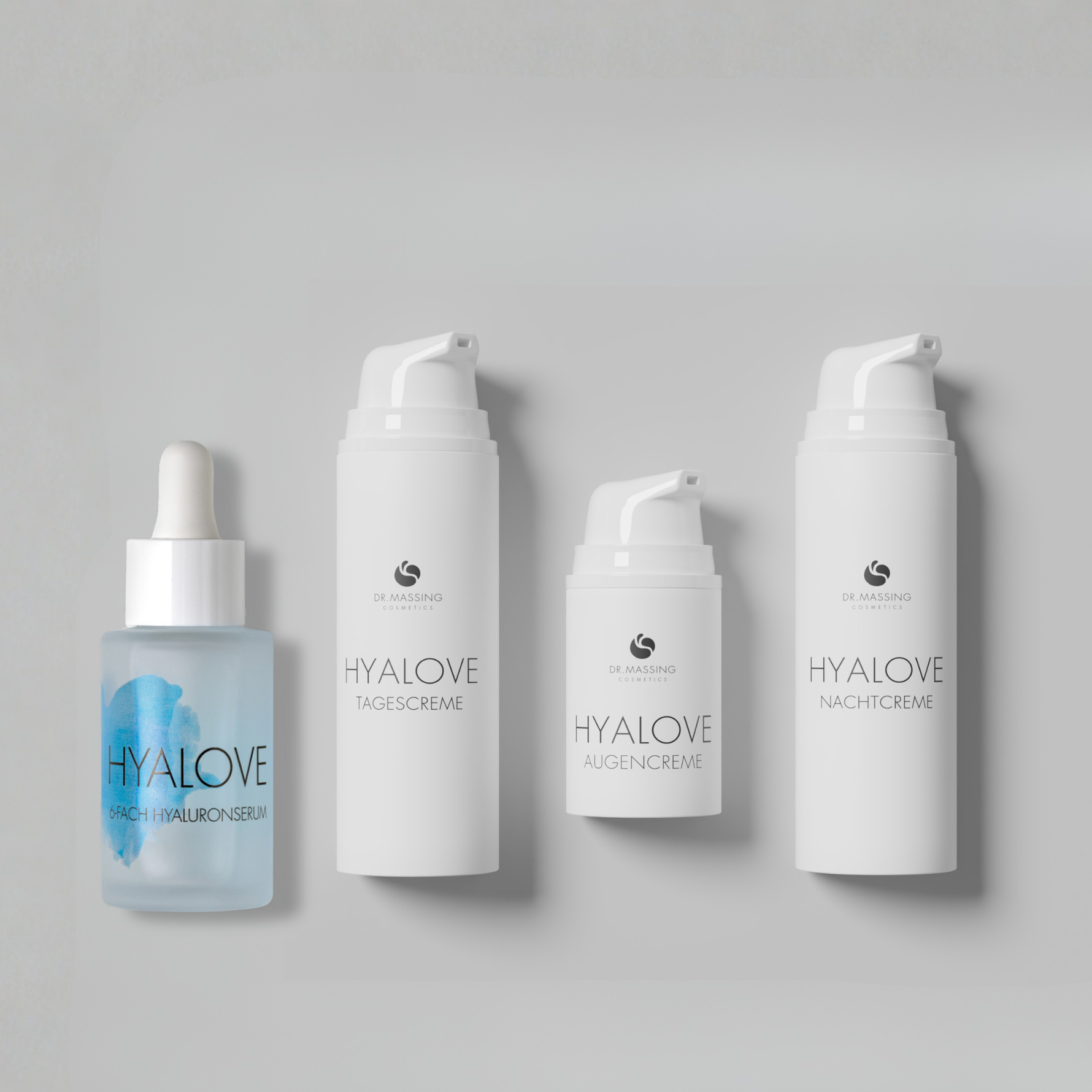 Hyalove Bundle Gesichtsroutine: Hyaluronserum, Tagescreme, Nachtcreme, Augencreme