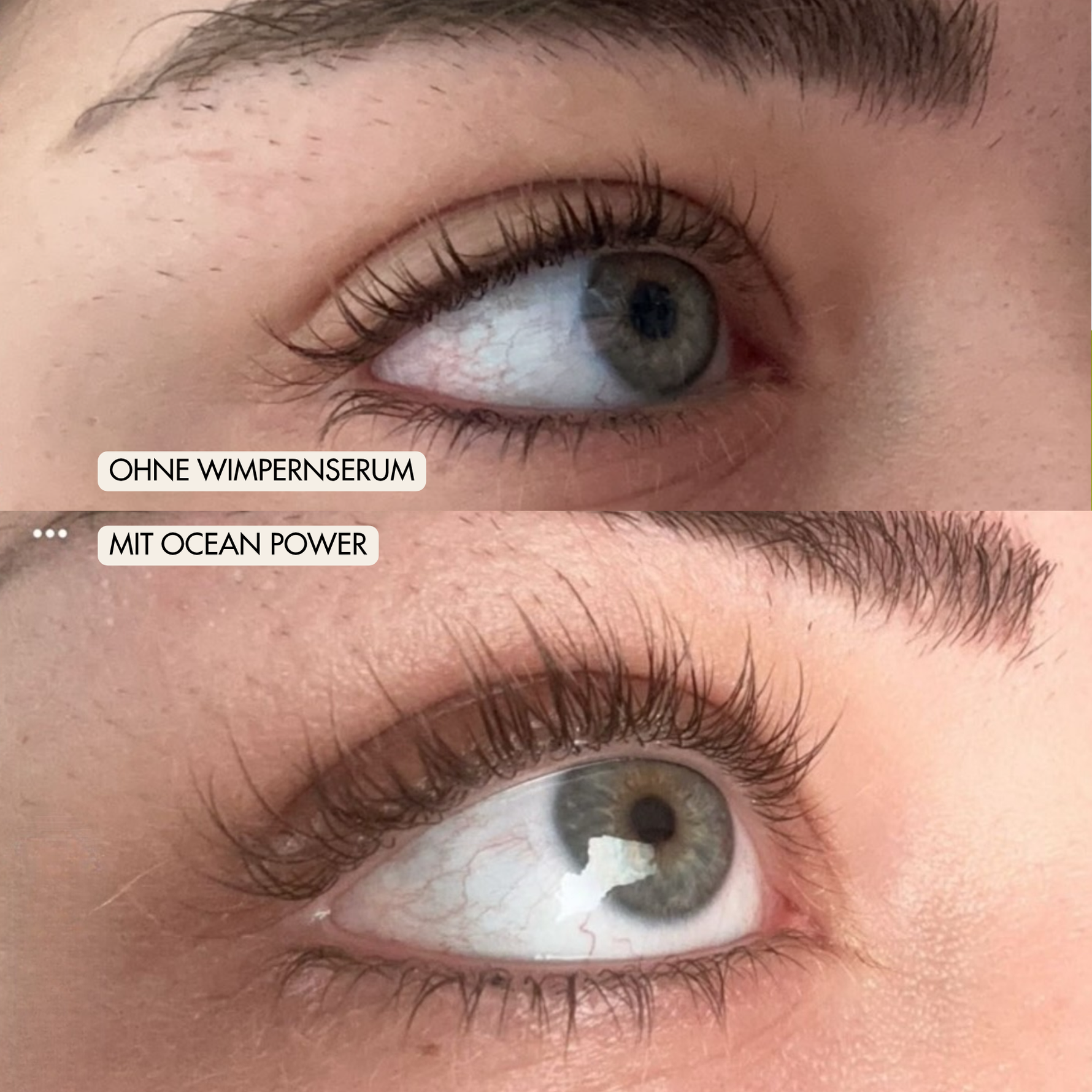 Vorher Nachher nach der Anwendung des Ocean Power Wimpernserum nach 8 Wochen V1