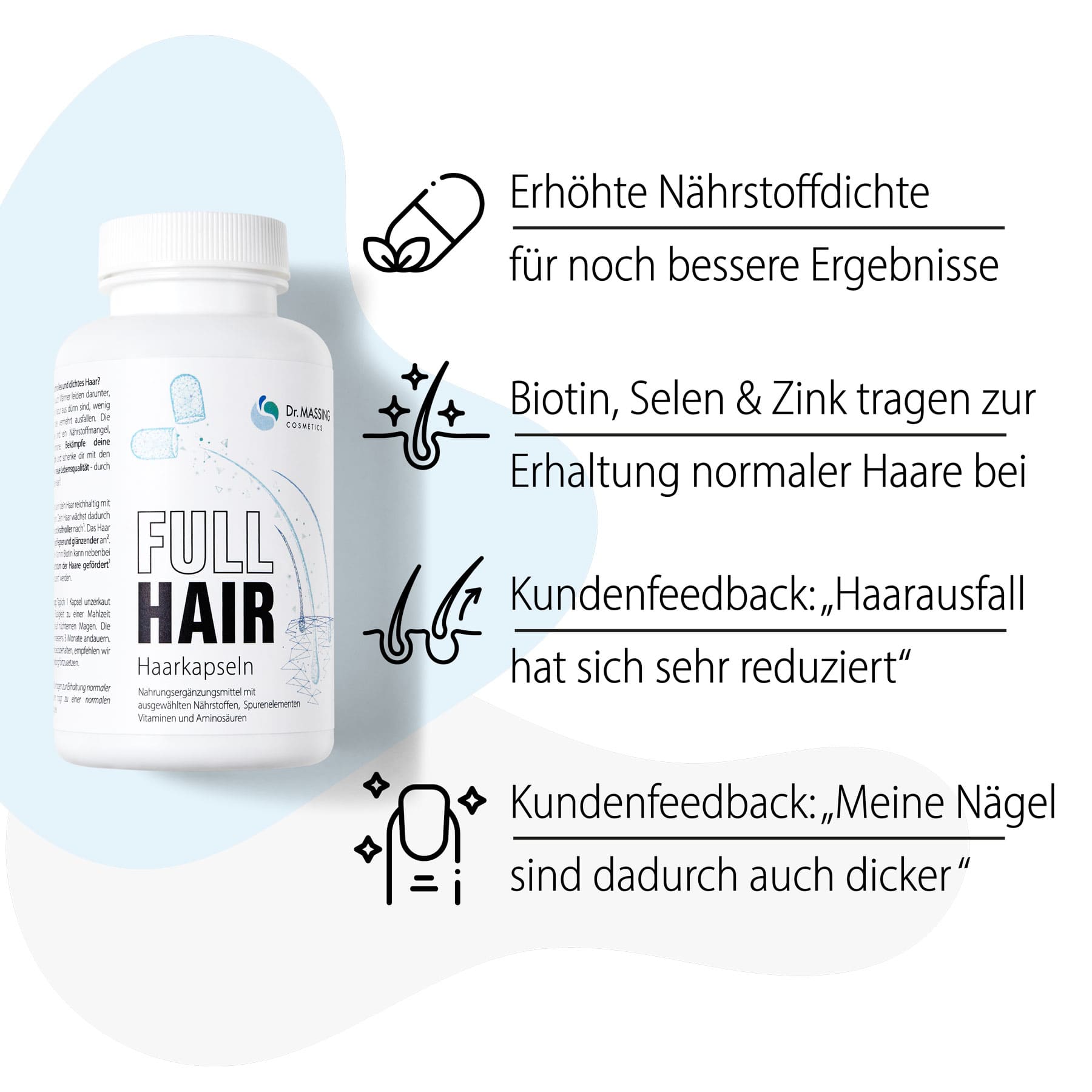 Dr. Massing FullHair Haarkapseln Nahrungsergänzung natürliches Haarwachstum fördern Details Vorteile Übersicht 01