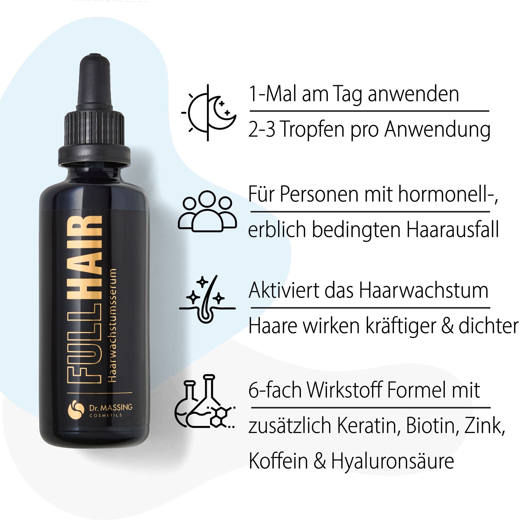 Dr. Massing FullHair Haarwuchsmittel schwarze Flasche Pipette natürliches Haarwuchs fördern Details Vorteile Anwendung 01