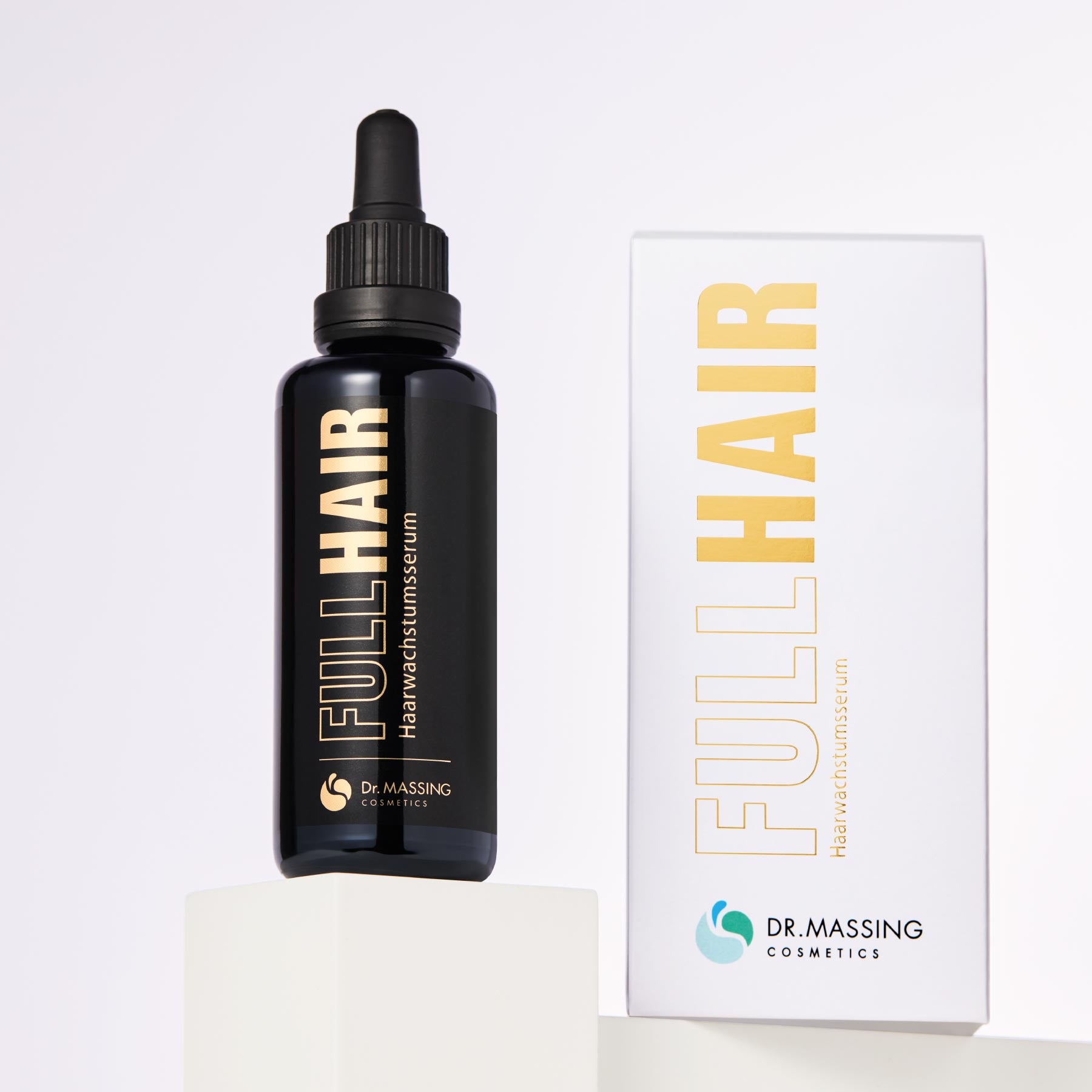 Detailansicht Dr. Massing FullHair Haarserum mit goldener Verpackung